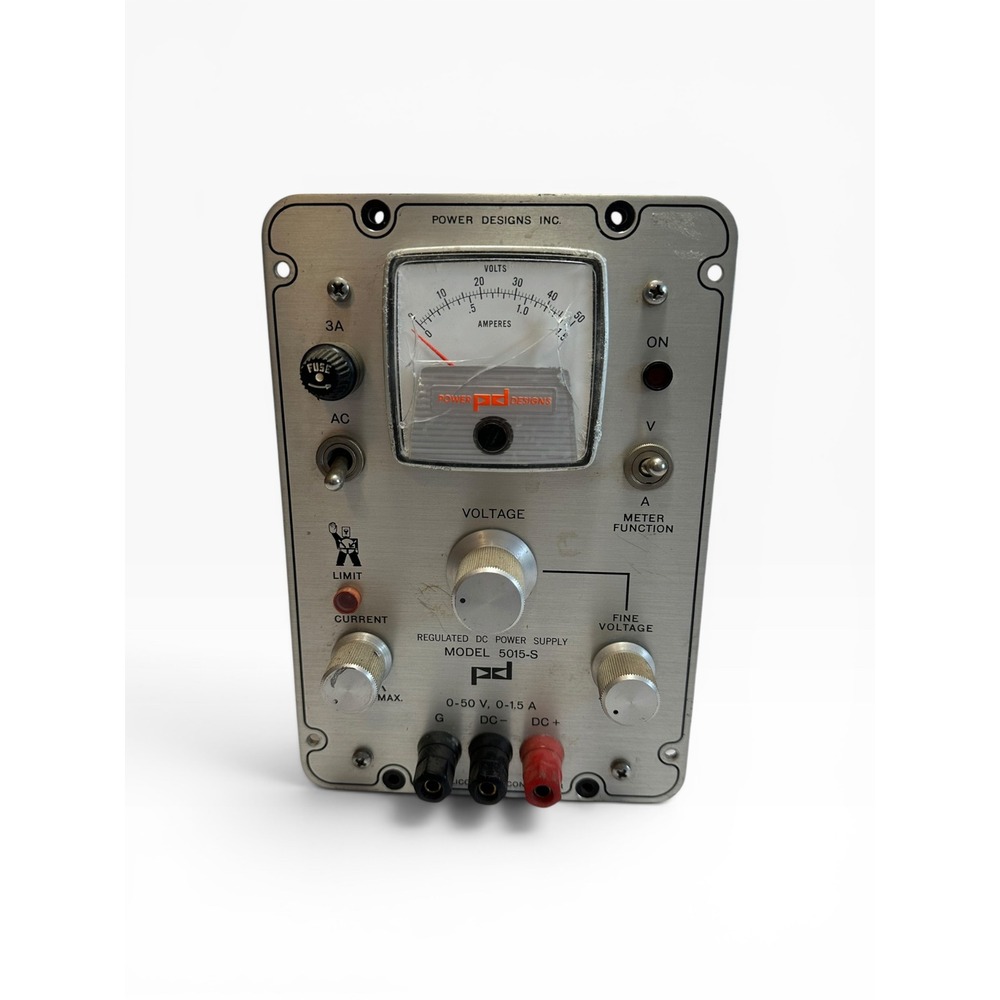 Power Designs 5015-S Regulated DC‎ Power Supply Silver Vintage 0-50V 1.5A-As Is
